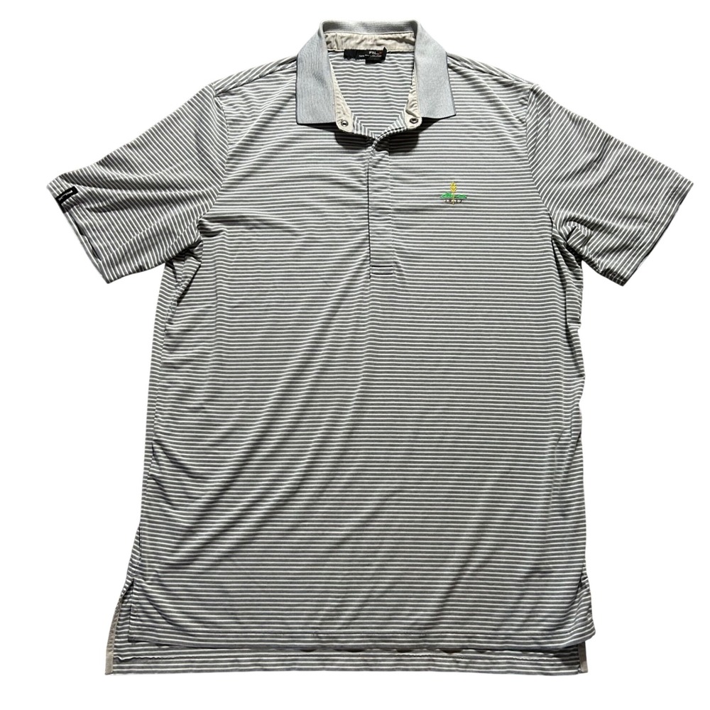 RLX Ralph Lauren Polo Shirt Mens L Grey Striped Golf Performance Short Sleeve